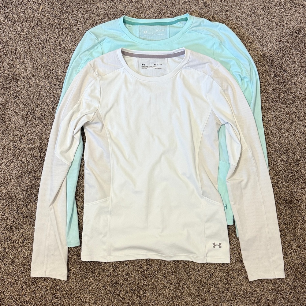 Under Armour White and Light Blue Long Sleeve Tops